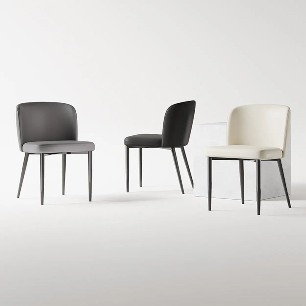 Armless Metal Faux Leather Upholstered Dining Chair Image - 6