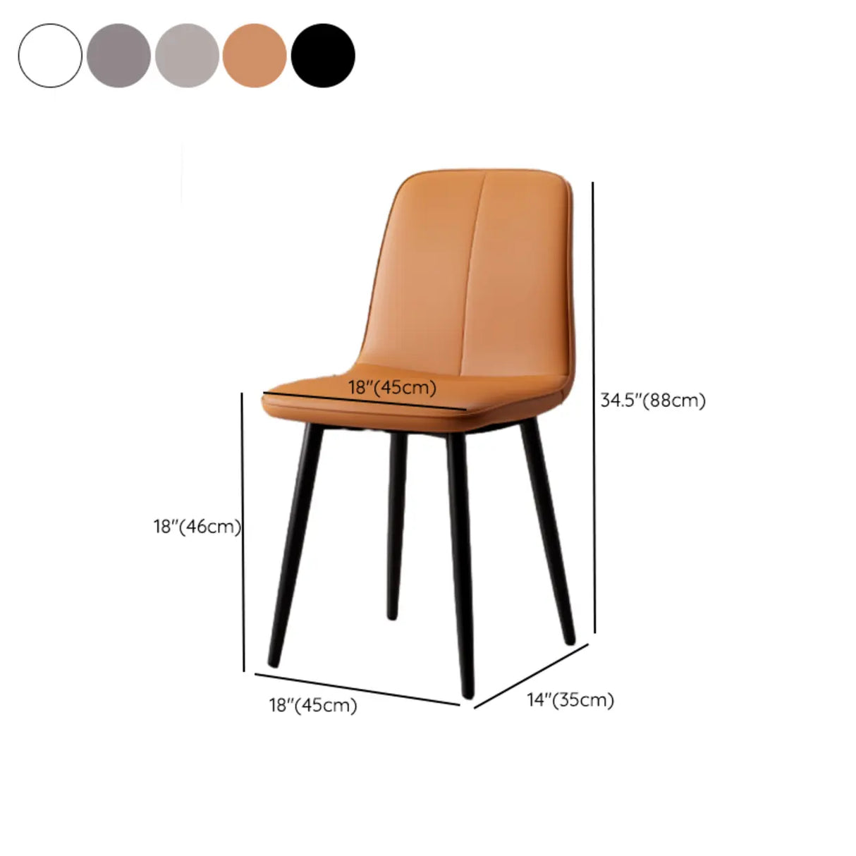 Armless Metal Legs Faux Leather Upholstered Dining Chair