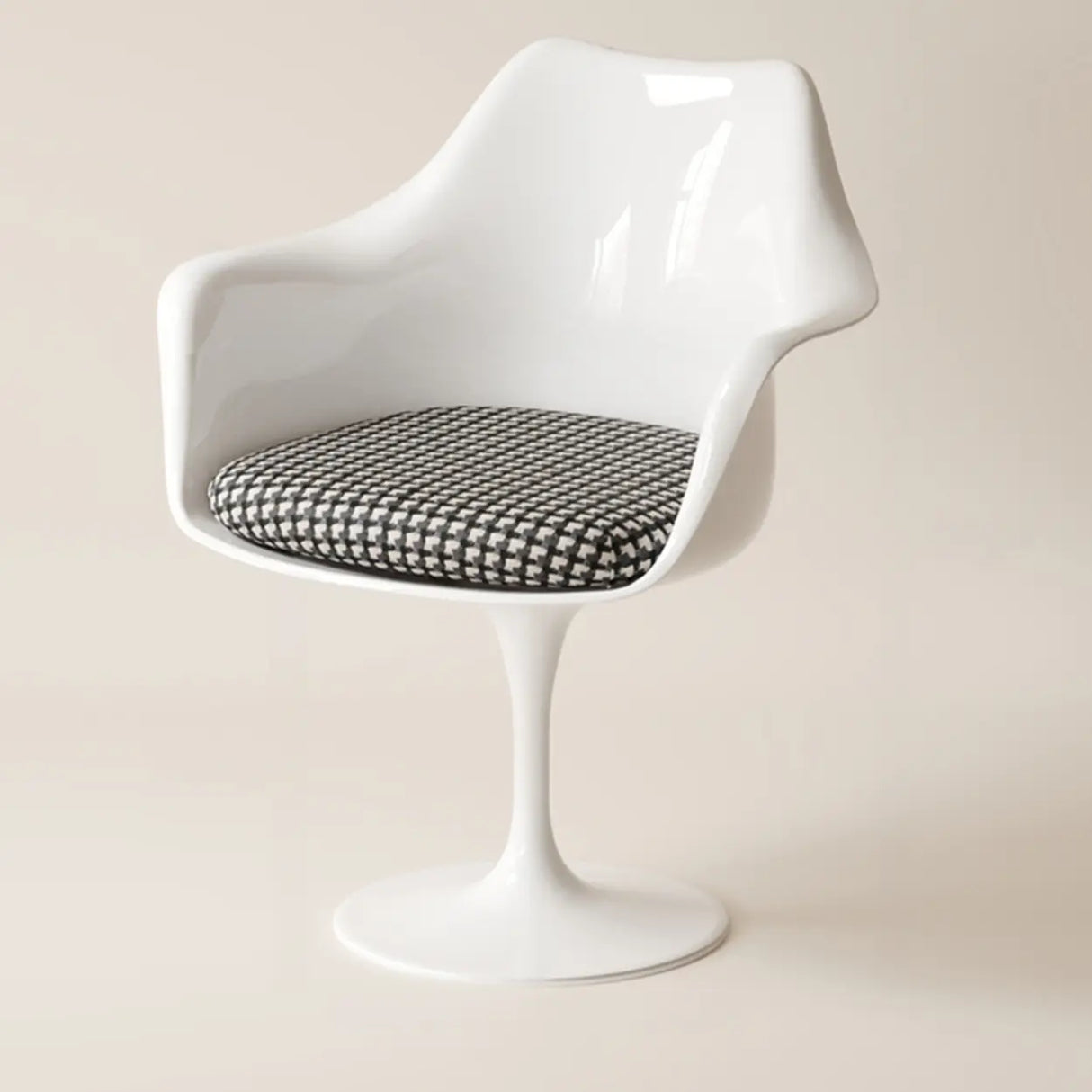 Armless Polyurethane Tulip White Metal Dining Chair Image - 3