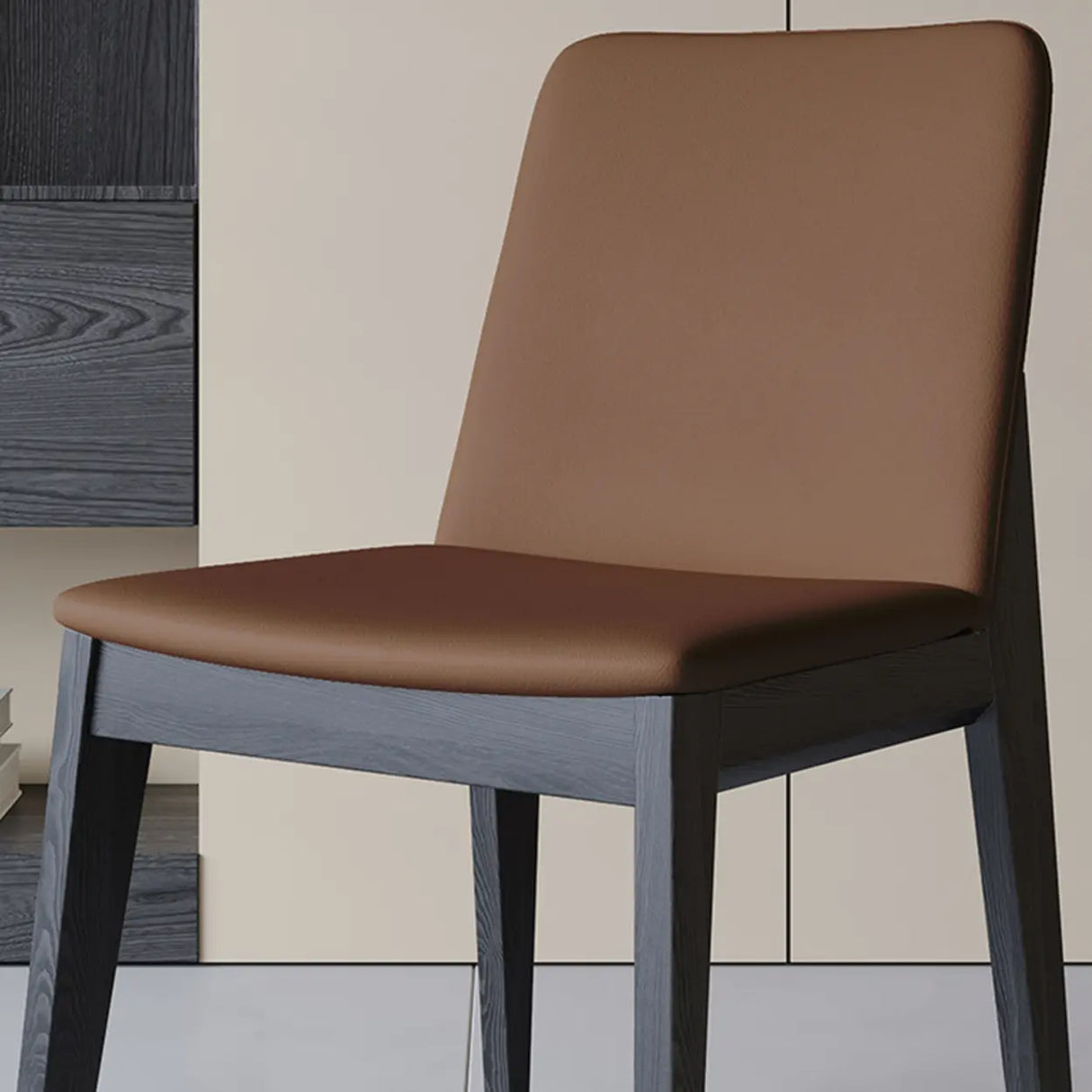 Armless Square Upholstered Wood Dining Chair Beige Image - 10