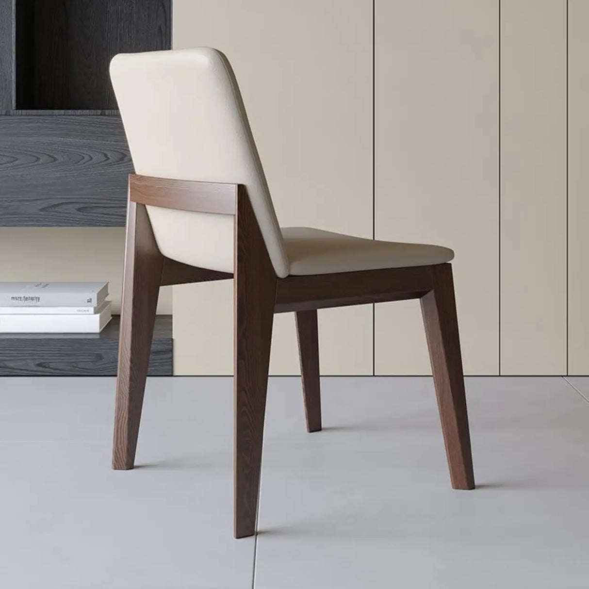 Armless Square Upholstered Wood Dining Chair Beige Image - 1