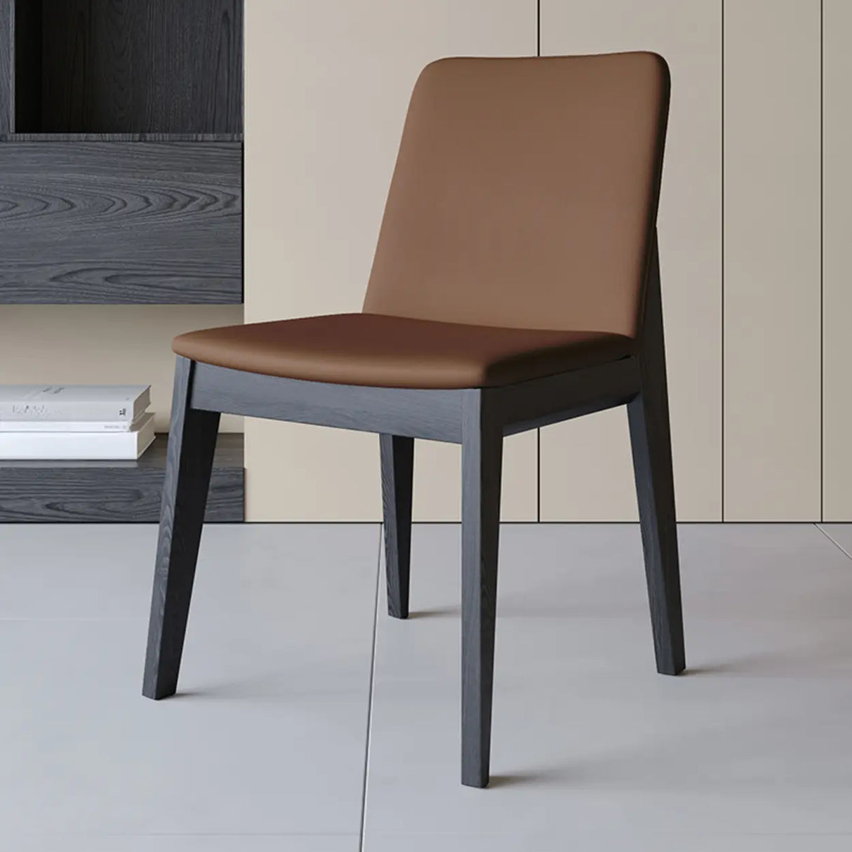 Armless Square Upholstered Wood Dining Chair Beige Image - 2