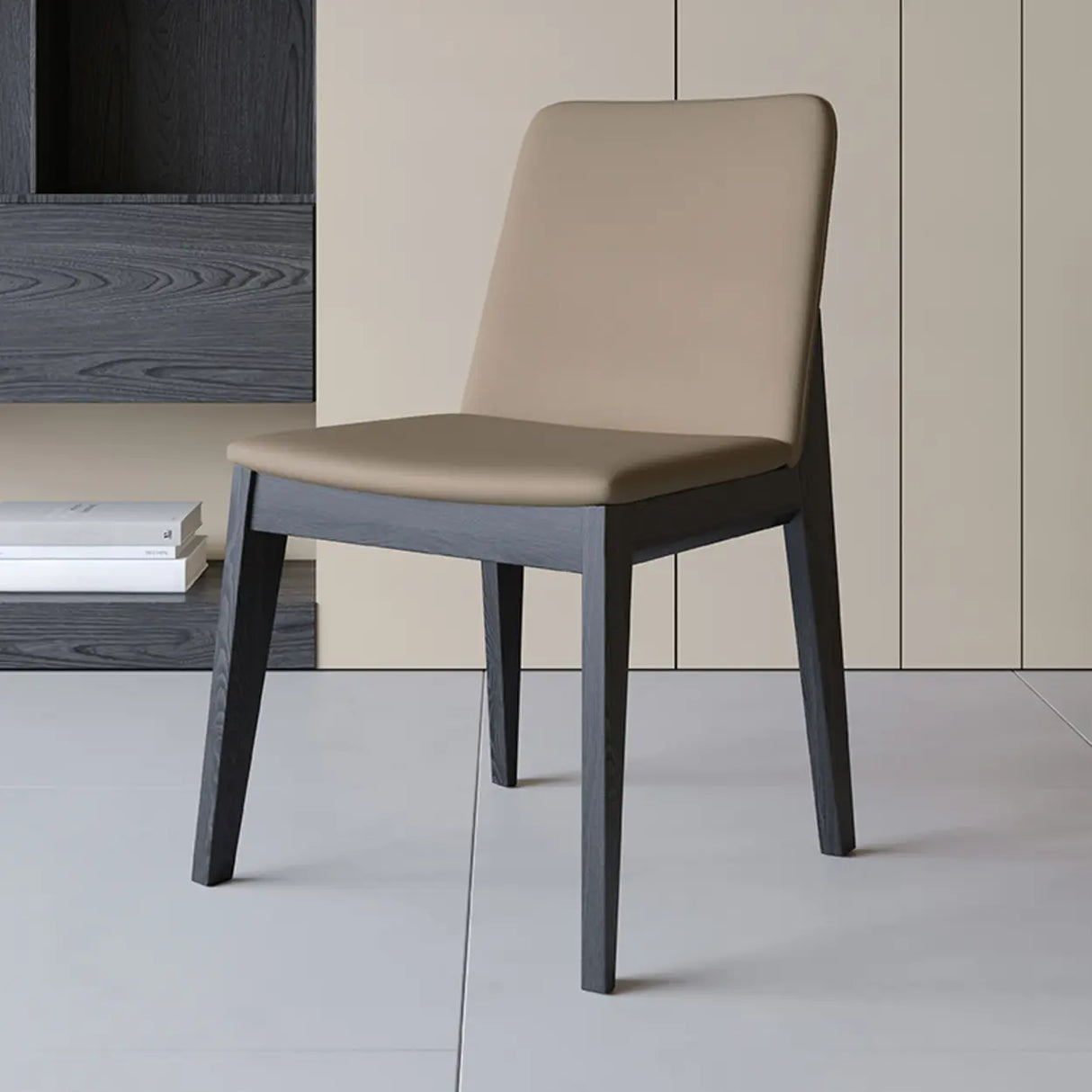 Armless Square Upholstered Wood Dining Chair Beige Image - 3