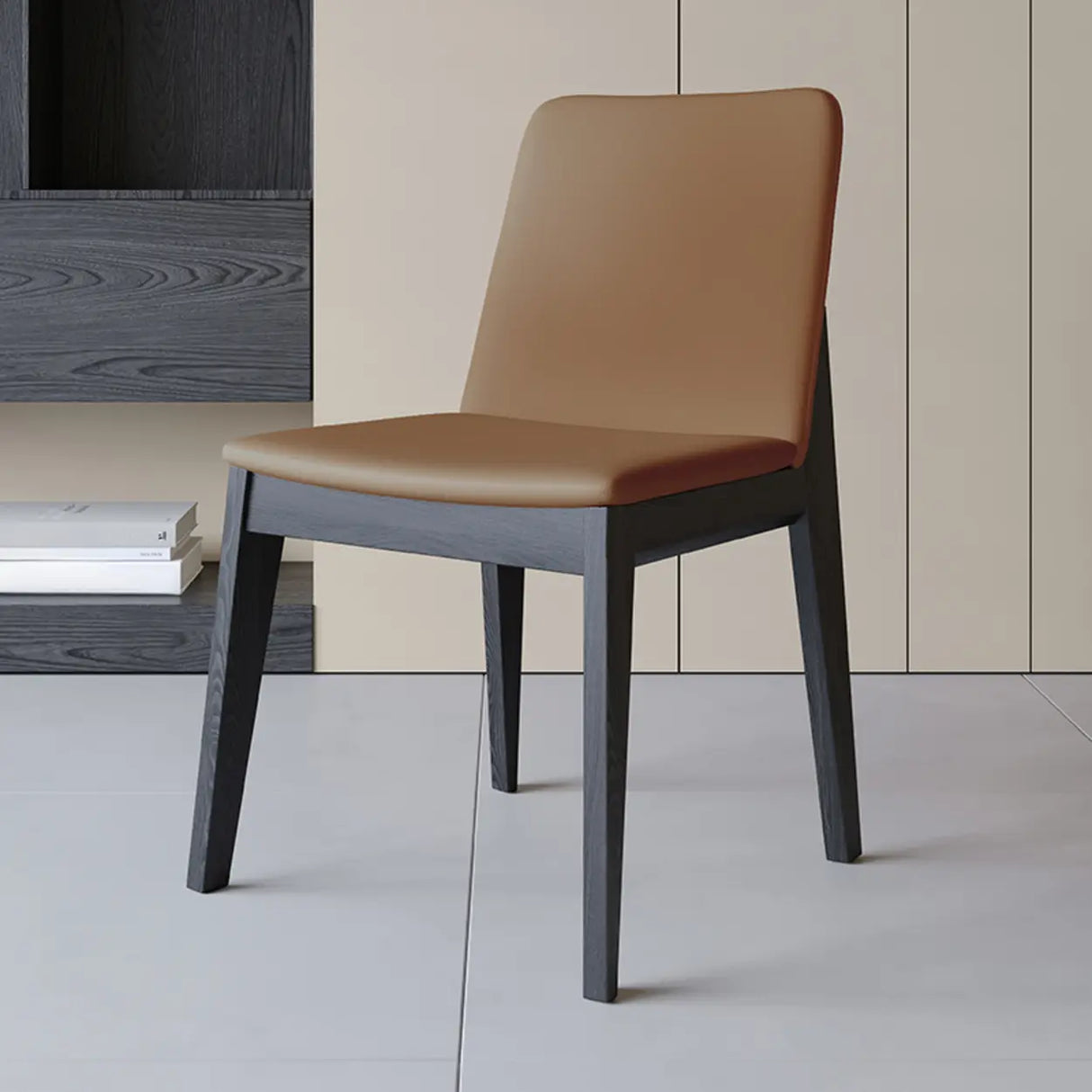 Armless Square Upholstered Wood Dining Chair Beige Image - 5