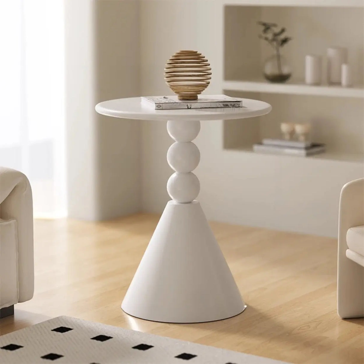 Art Deco Black Round Chairside Table with Pedestal Base Image - 3