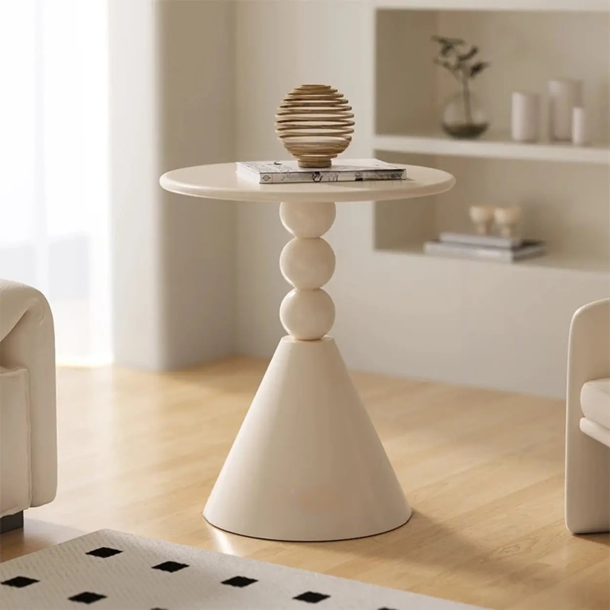 Art Deco Black Round Chairside Table with Pedestal Base Image - 5