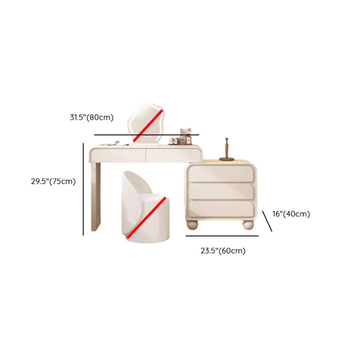 Art Deco Curved Wood Off-White Large LED Mirror Vanity