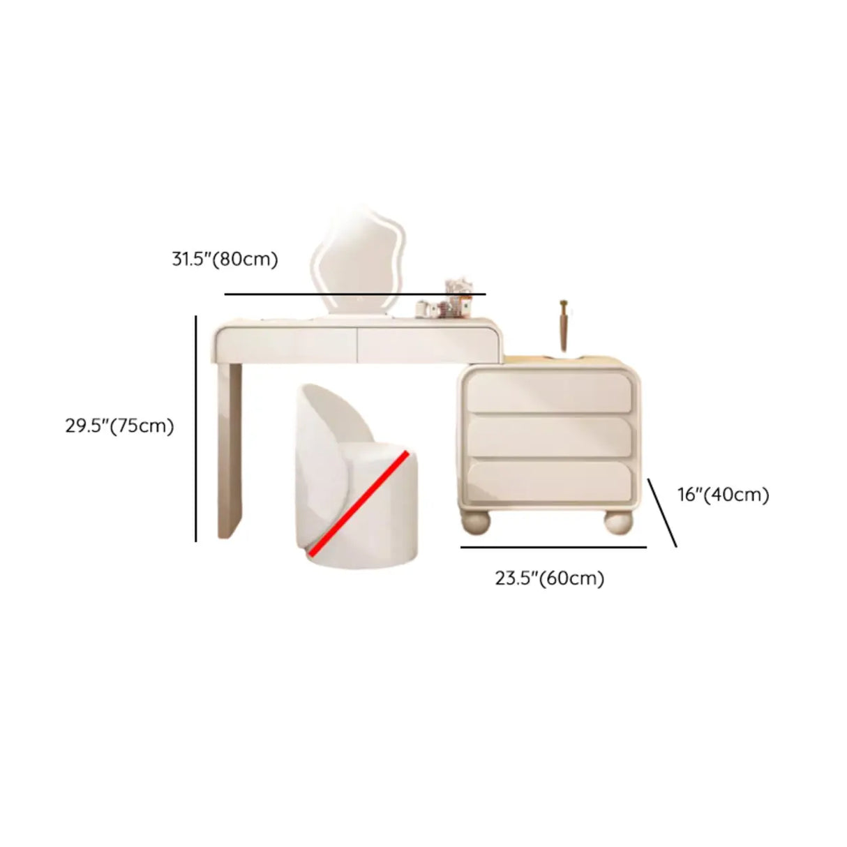 Art Deco Curved Wood Off-White Large LED Mirror Vanity Image - 27