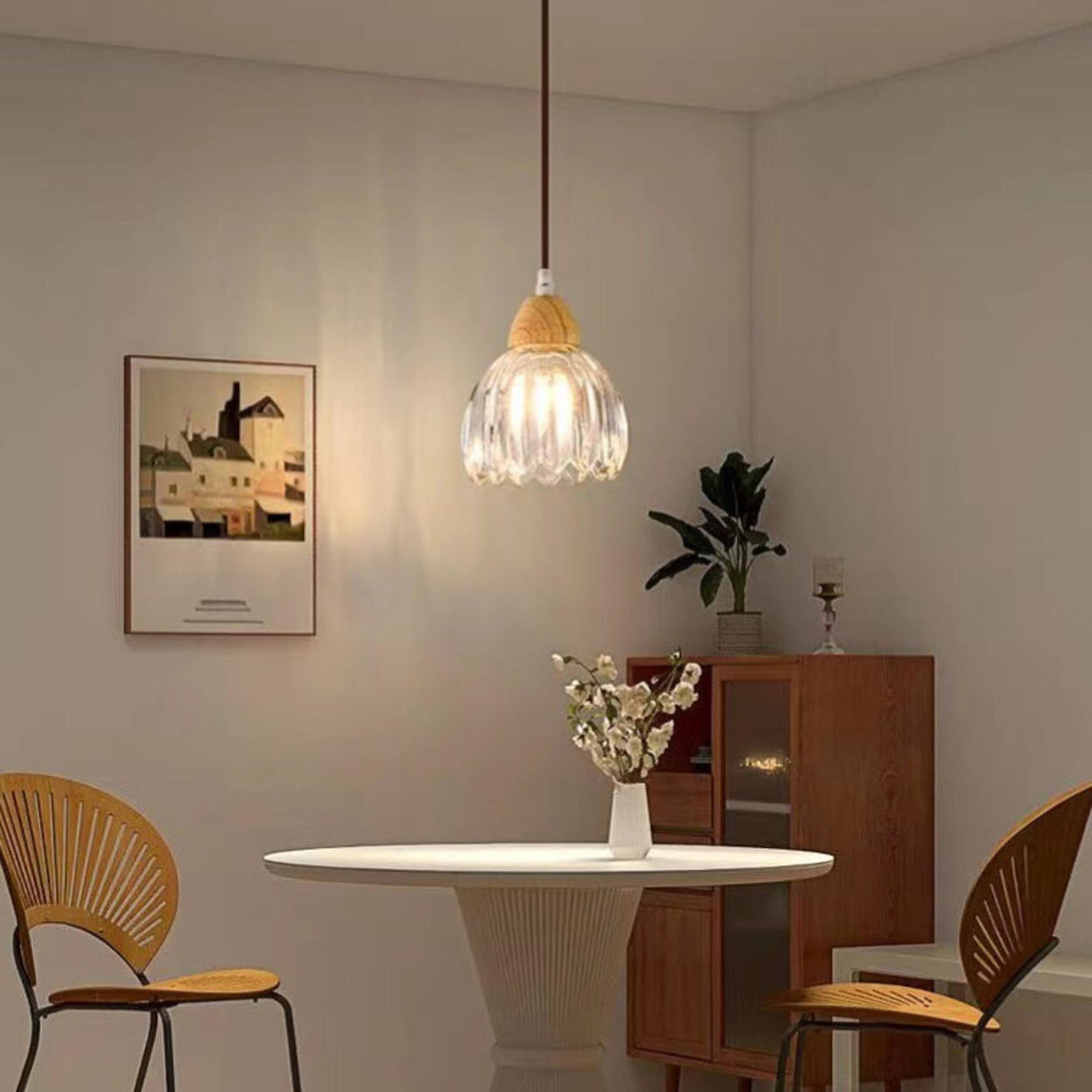 Art Deco Geometric Dome Clear Glassy Pendant Light Image - 4