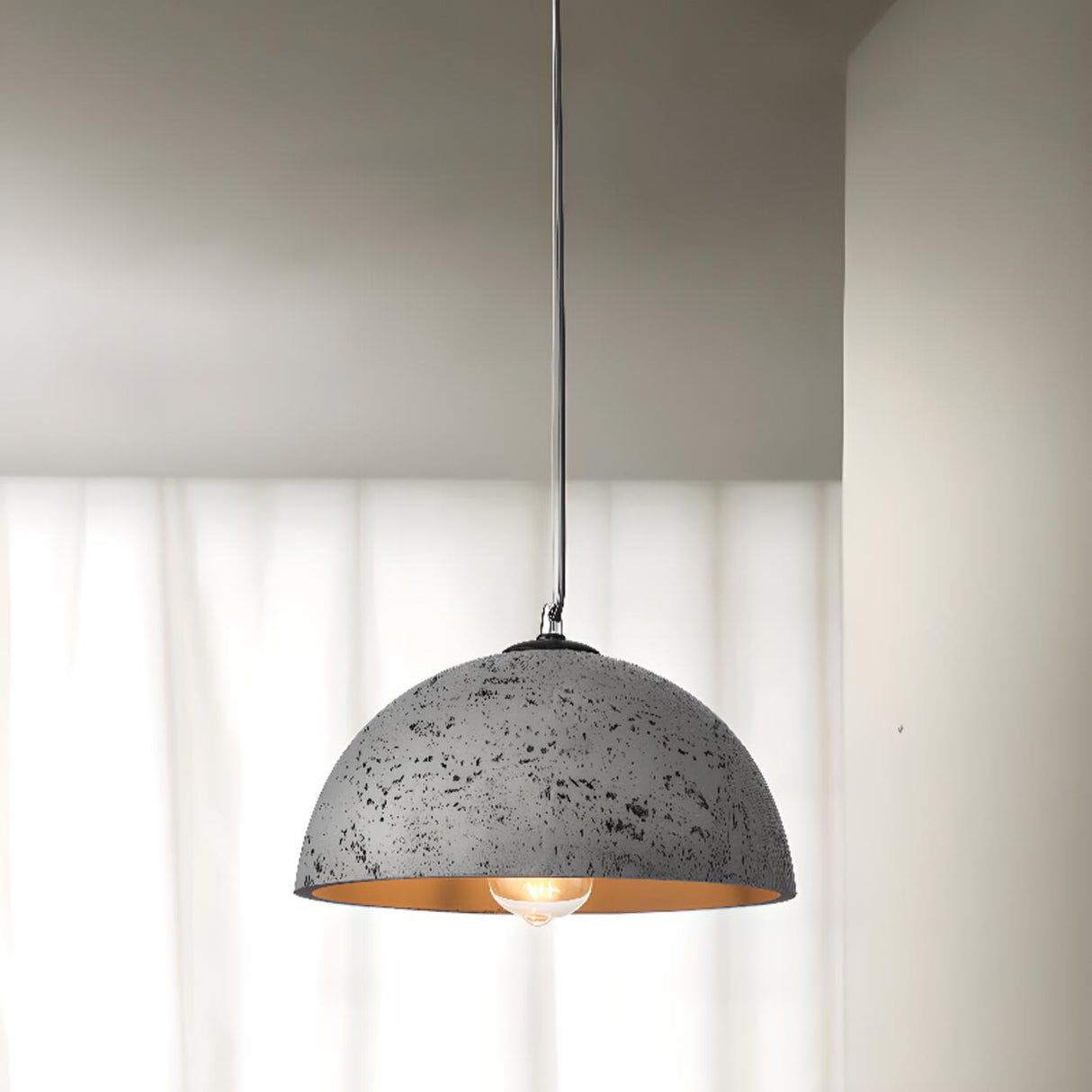 Art Deco Industrial Resin Dome Vaulted Pendant Light Image - 15