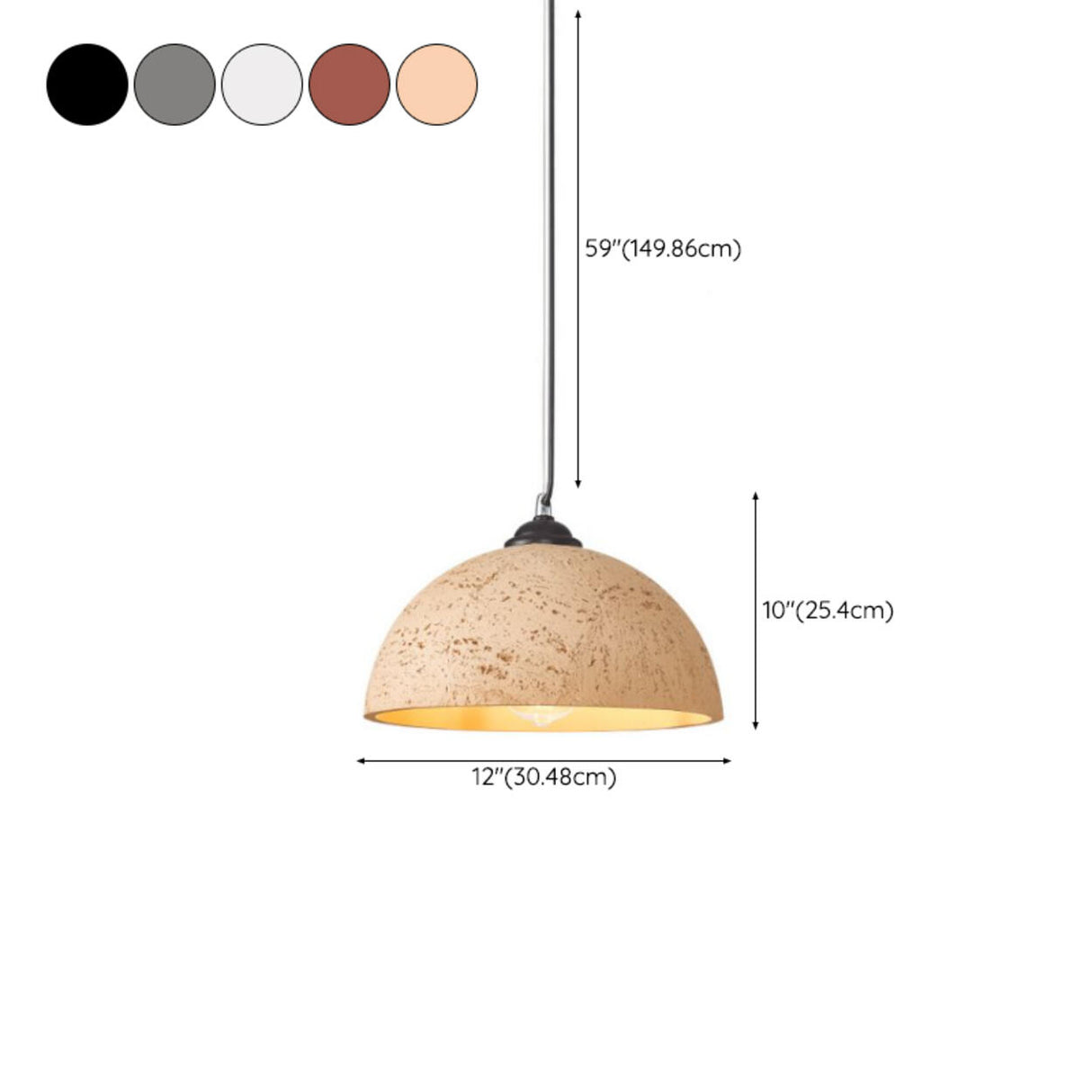 Art Deco Industrial Resin Dome Vaulted Pendant Light