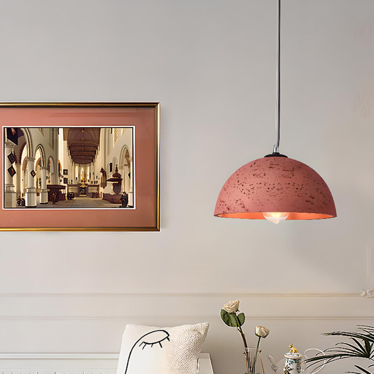 Art Deco Industrial Resin Dome Vaulted Pendant Light Image - 3