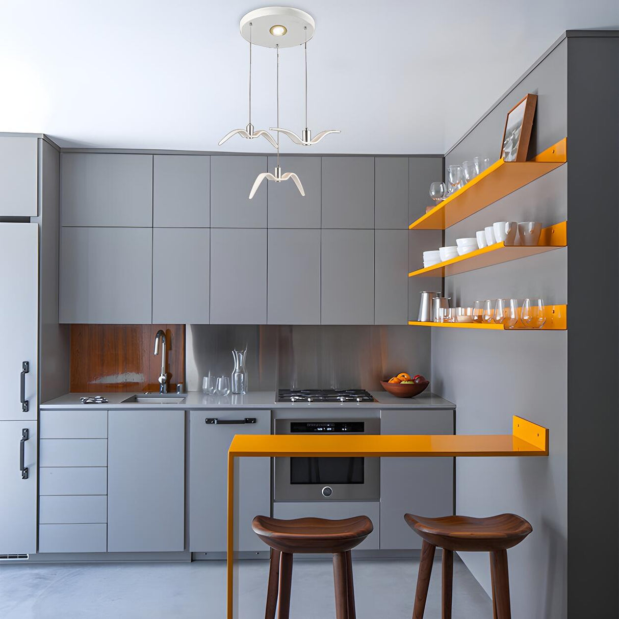 Art Deco Modern White Bird Seagull Round Pendant Light Image - 1