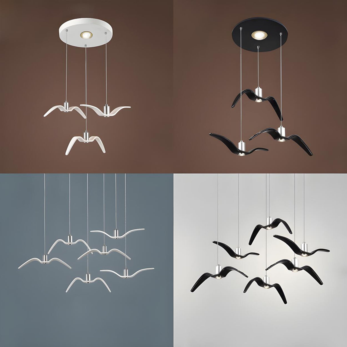 Art Deco Modern White Bird Seagull Round Pendant Light Image - 10