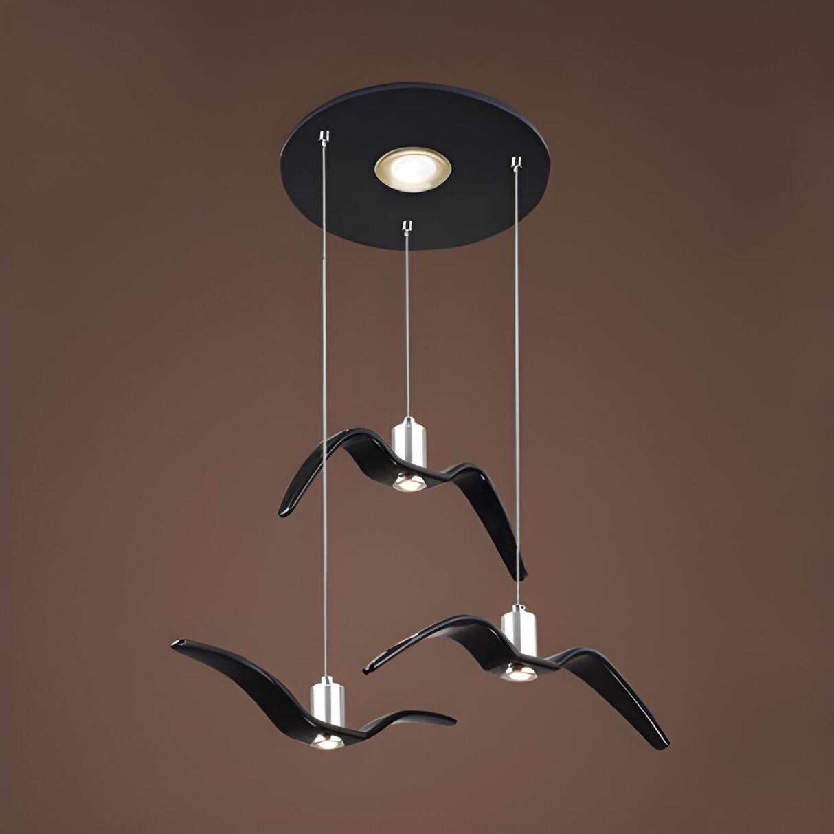 Art Deco Modern White Bird Seagull Round Pendant Light Image - 7