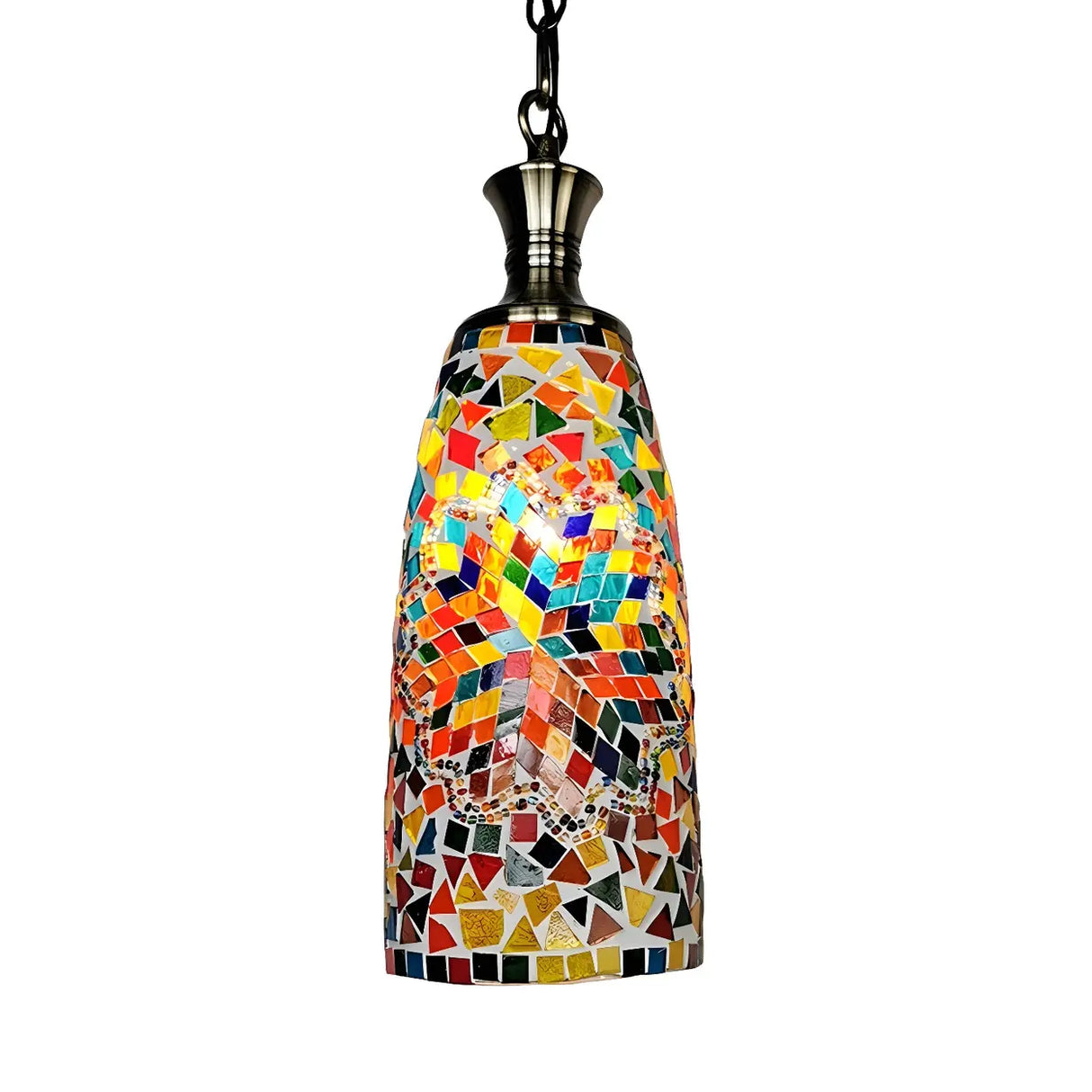Art Deco Multi-Color Mosaic Glass Bell Pendant Light Image - 3