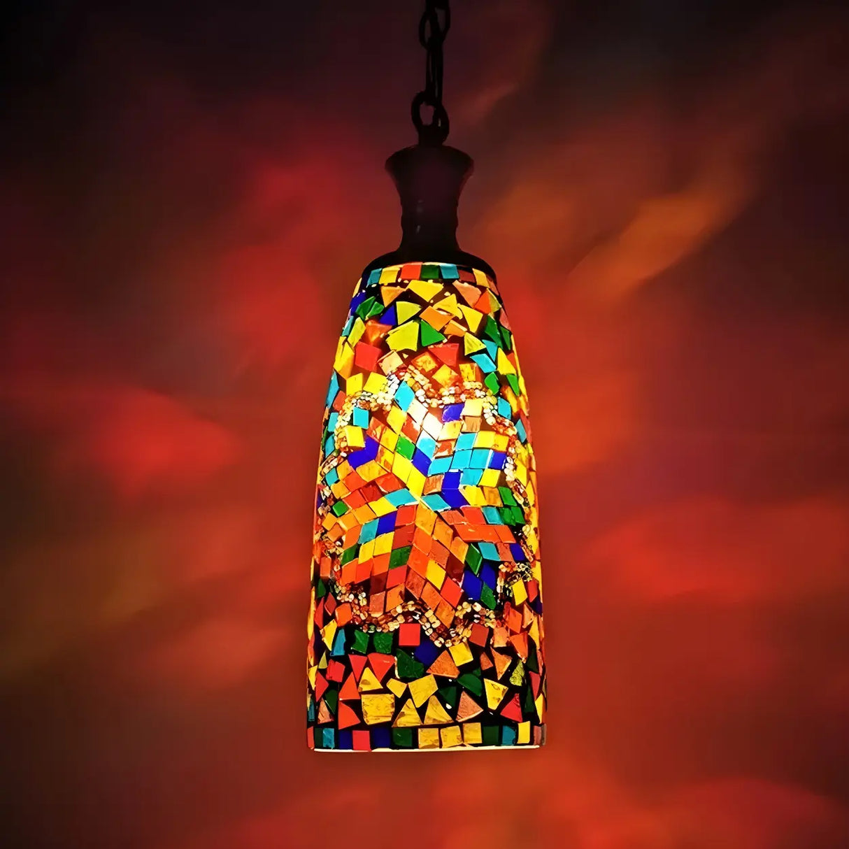 Art Deco Multi-Color Mosaic Glass Bell Pendant Light Image - 4