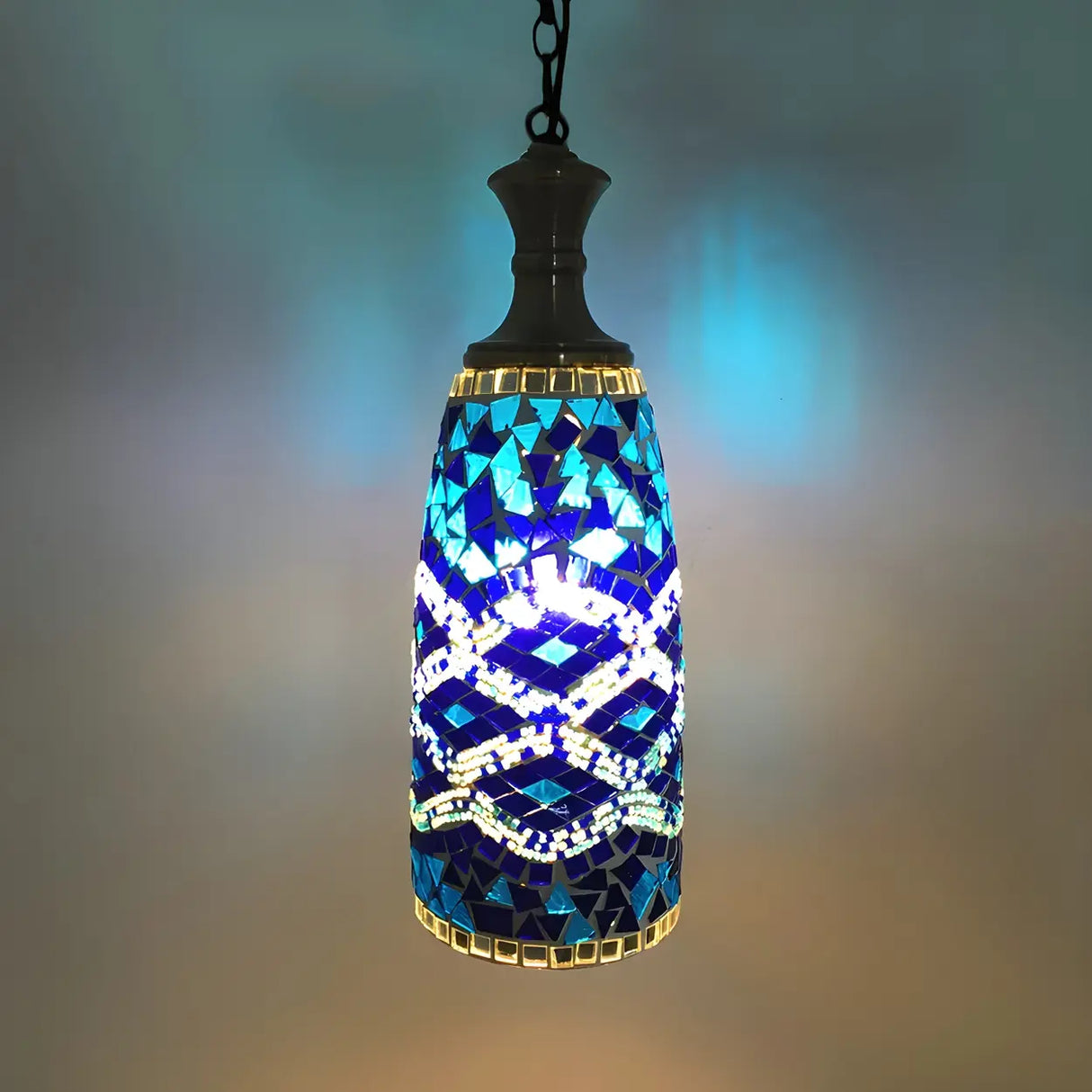 Art Deco Multi-Color Mosaic Glass Bell Pendant Light Image - 5