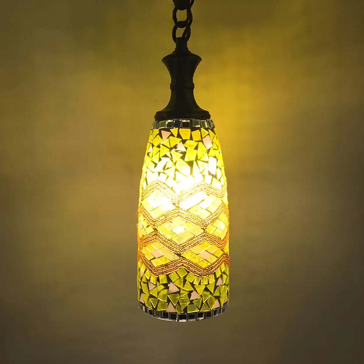 Art Deco Multi-Color Mosaic Glass Bell Pendant Light Image - 6