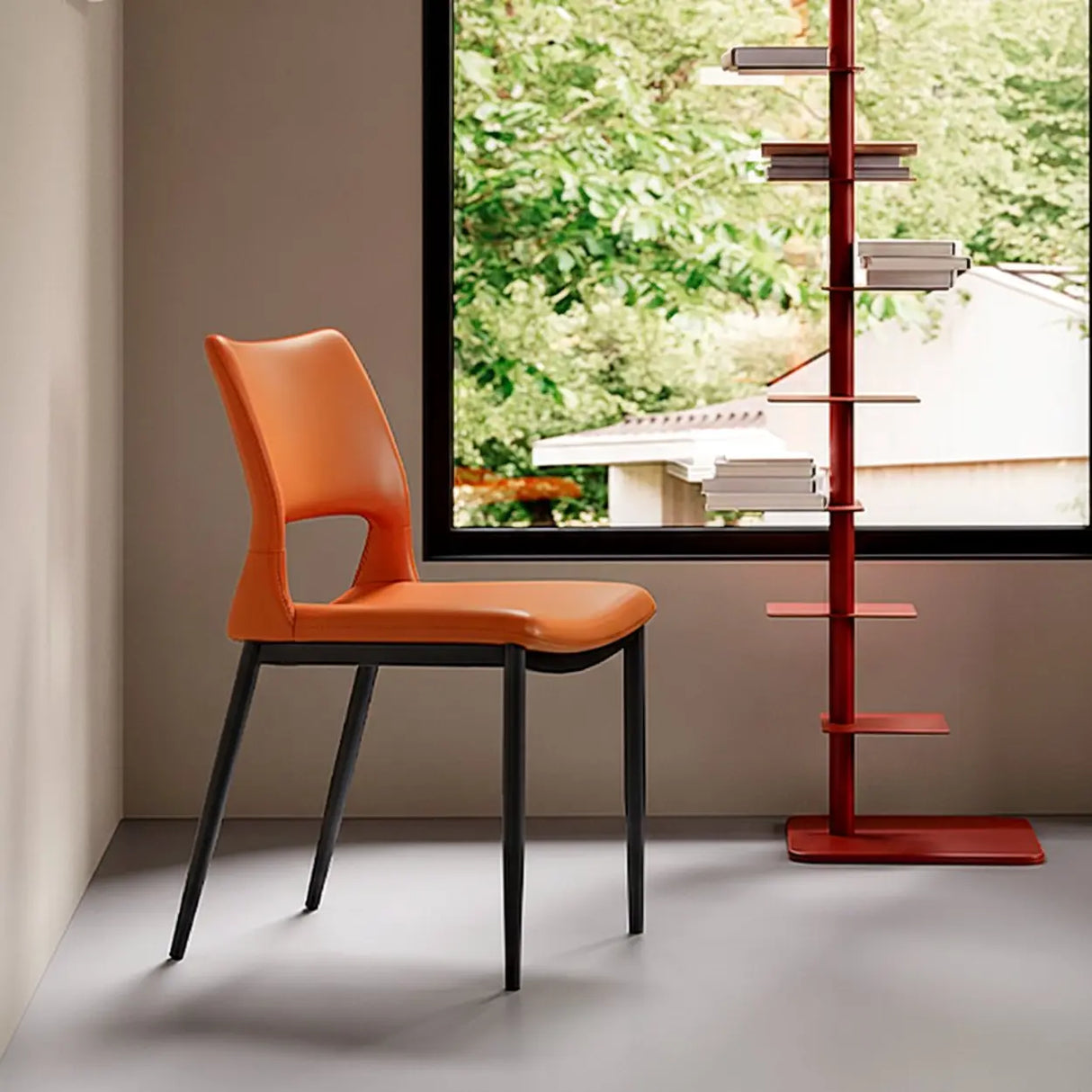 Art Deco Orange Armless Dining Chair with Airy Back Image - 1
