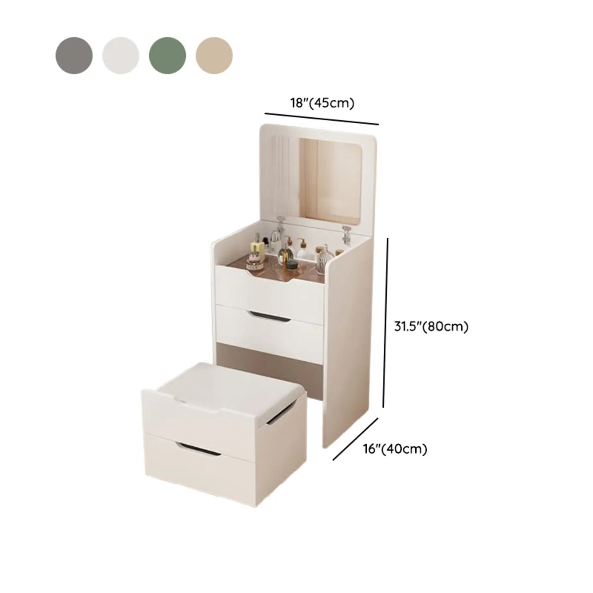 Art Deco Rectangle Wood Bedroom White Vanity with Seat