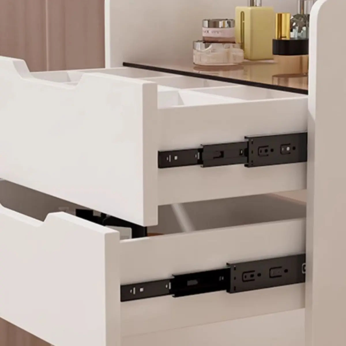 Art Deco Rectangle Wood Bedroom White Vanity with Seat Image - 9