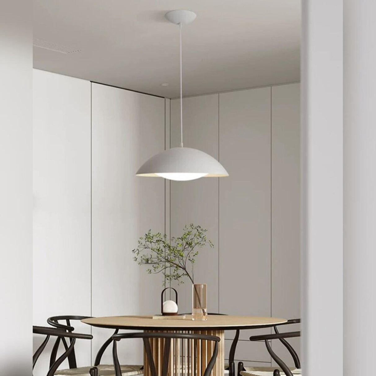 Art Deco White Acrylic Dome Metal Pendant Light Minimalist Image - 16