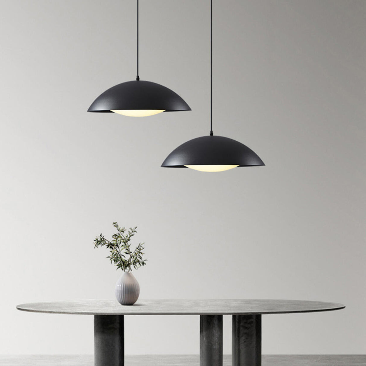 Art Deco White Acrylic Dome Metal Pendant Light Minimalist Image - 8