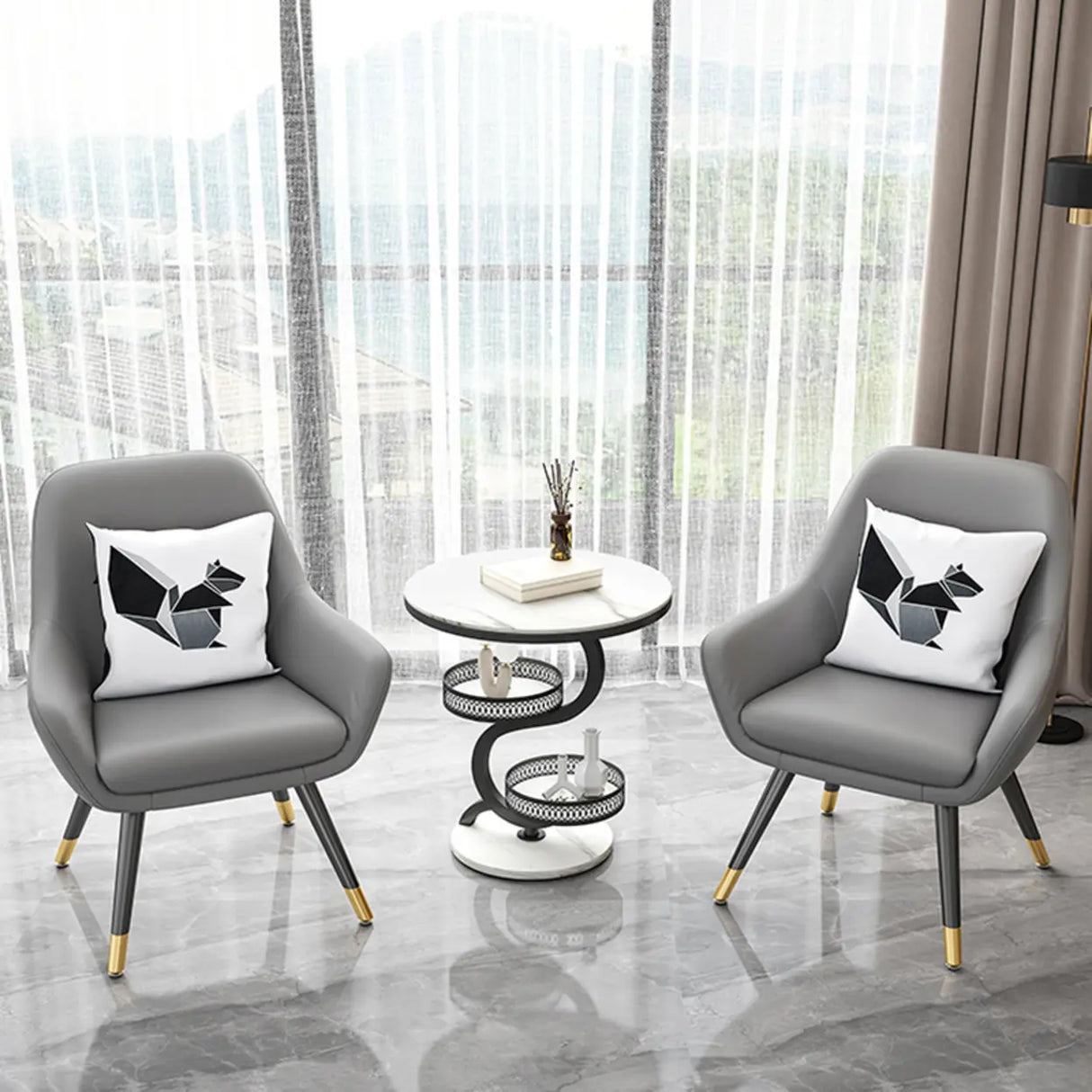 Art Deco White Sintered Stone Circular Side Table with Shelf Image - 4