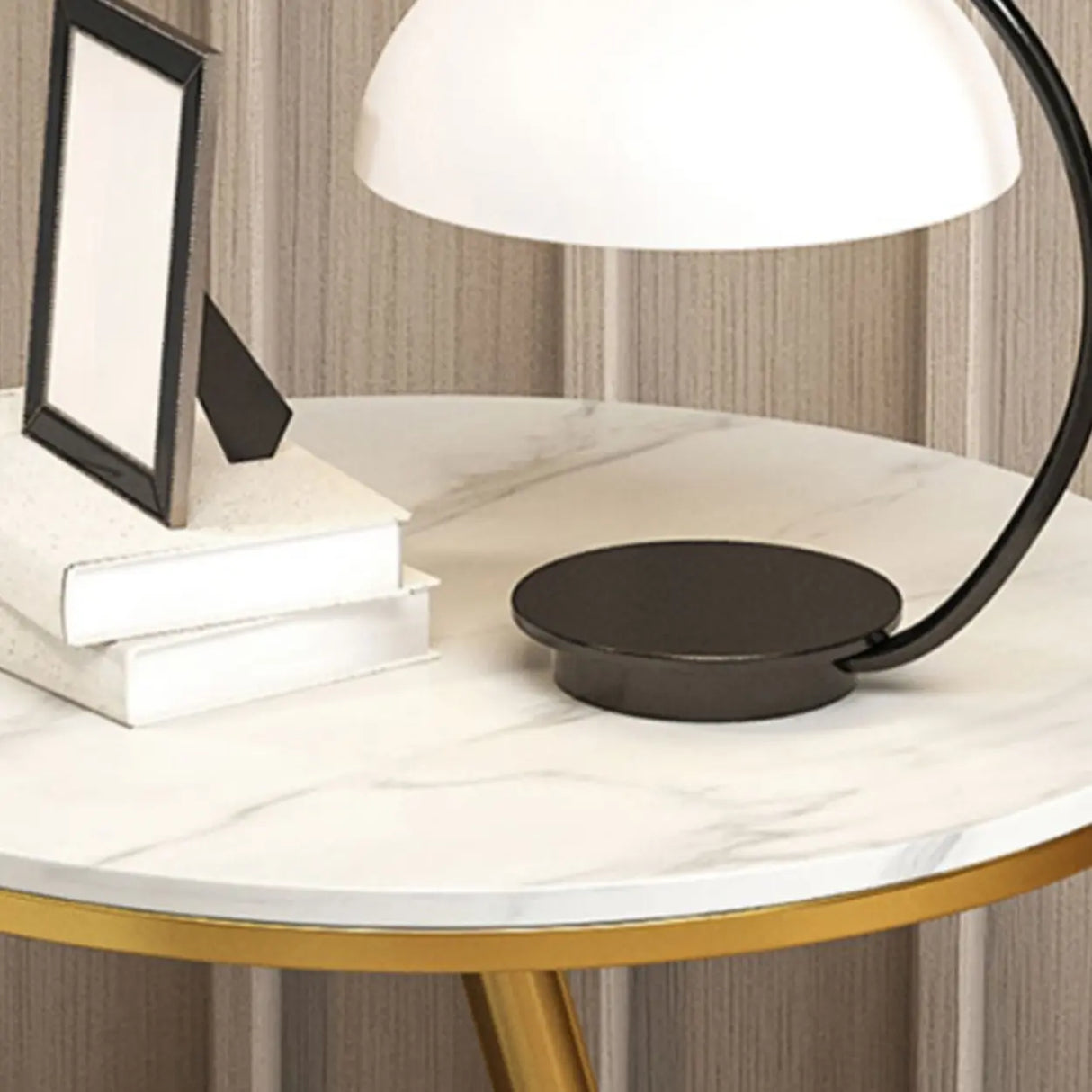 Art Deco White Sintered Stone Circular Side Table with Shelf Image - 8