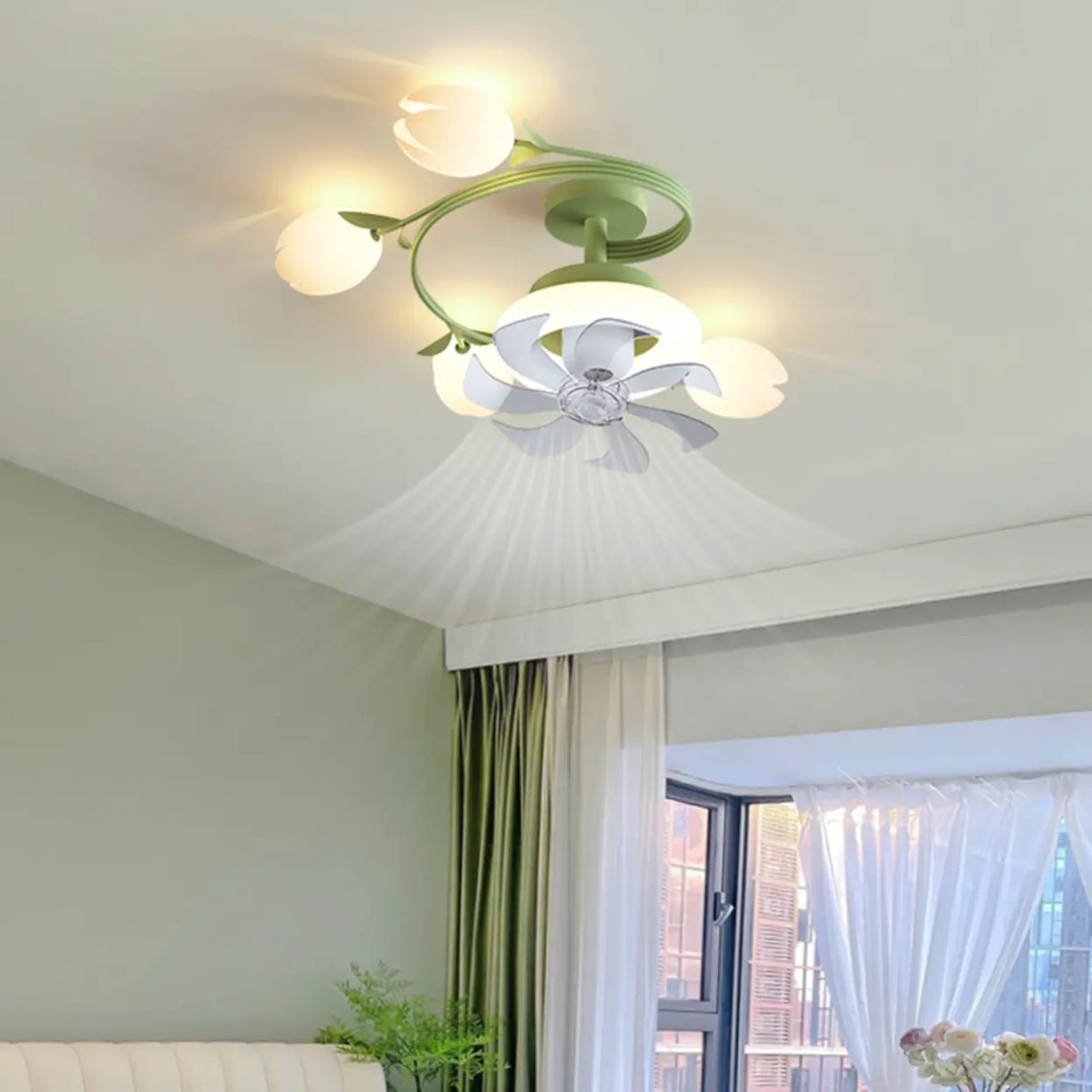 Art Elegant Tulip Multilight Floral Ceiling Fan Light Image - 1