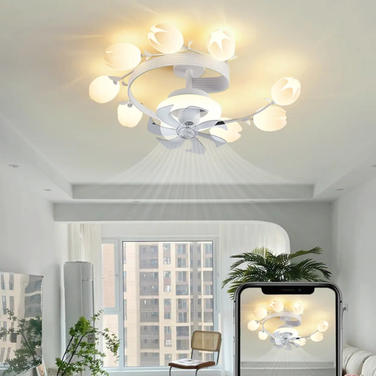 Art Elegant Tulip Multilight Floral Ceiling Fan Light Image - 19