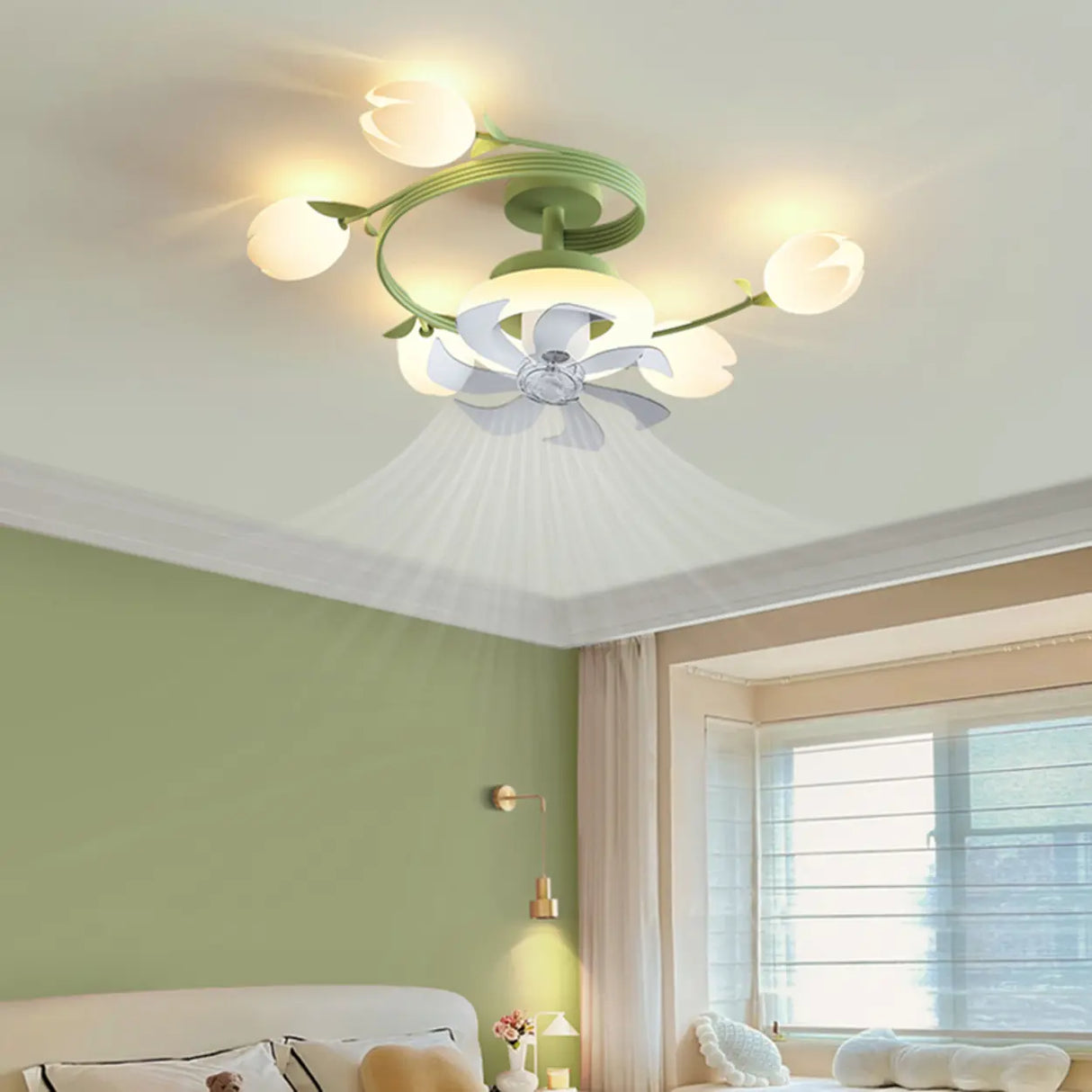 Art Elegant Tulip Multilight Floral Ceiling Fan Light Image - 2