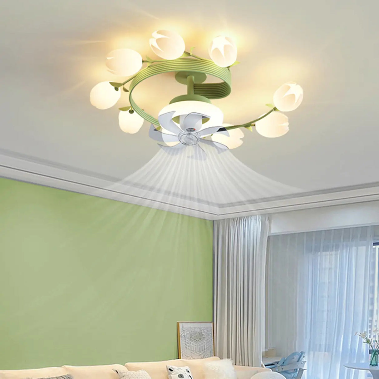 Art Elegant Tulip Multilight Floral Ceiling Fan Light Image - 3