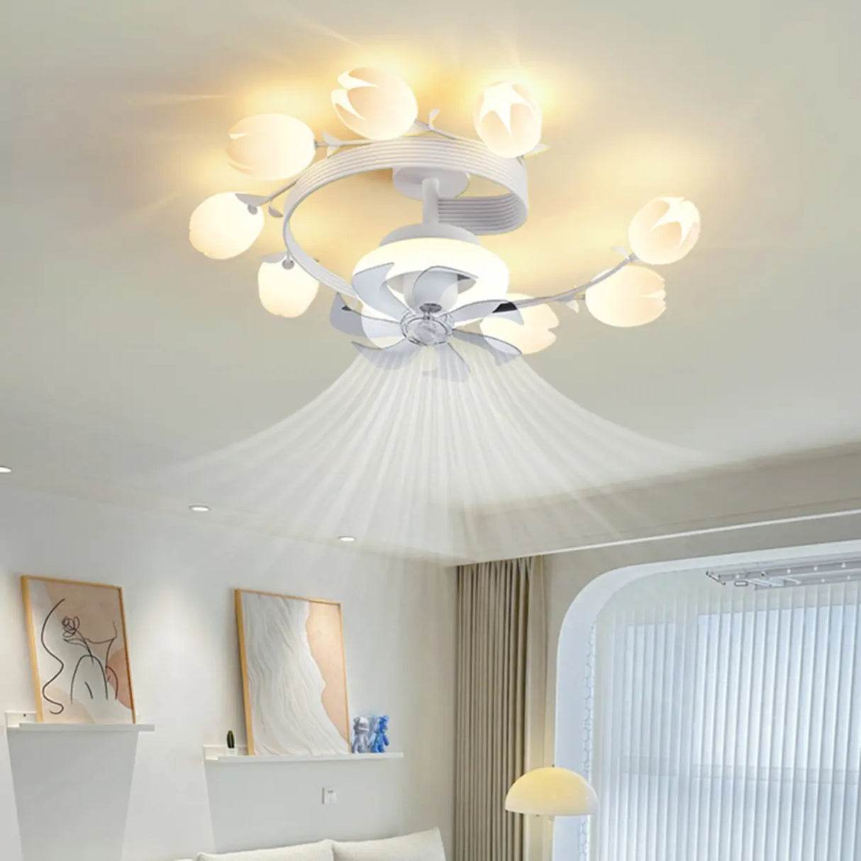Art Elegant Tulip Multilight Floral Ceiling Fan Light Image - 4