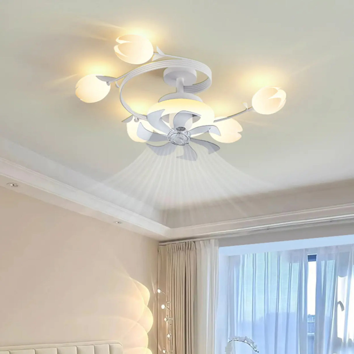 Art Elegant Tulip Multilight Floral Ceiling Fan Light Image - 9