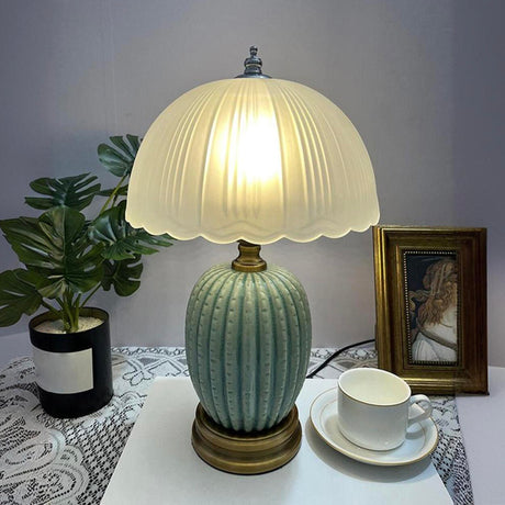 Art Green Dome Frosted Glass Shade Ceramic Table Lamp  Image - 1