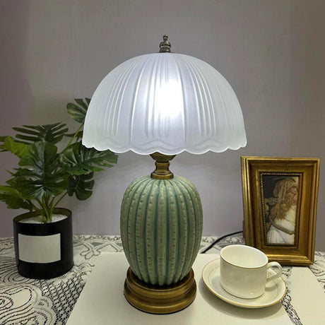 Art Green Dome Frosted Glass Shade Ceramic Table Lamp  Image - 2