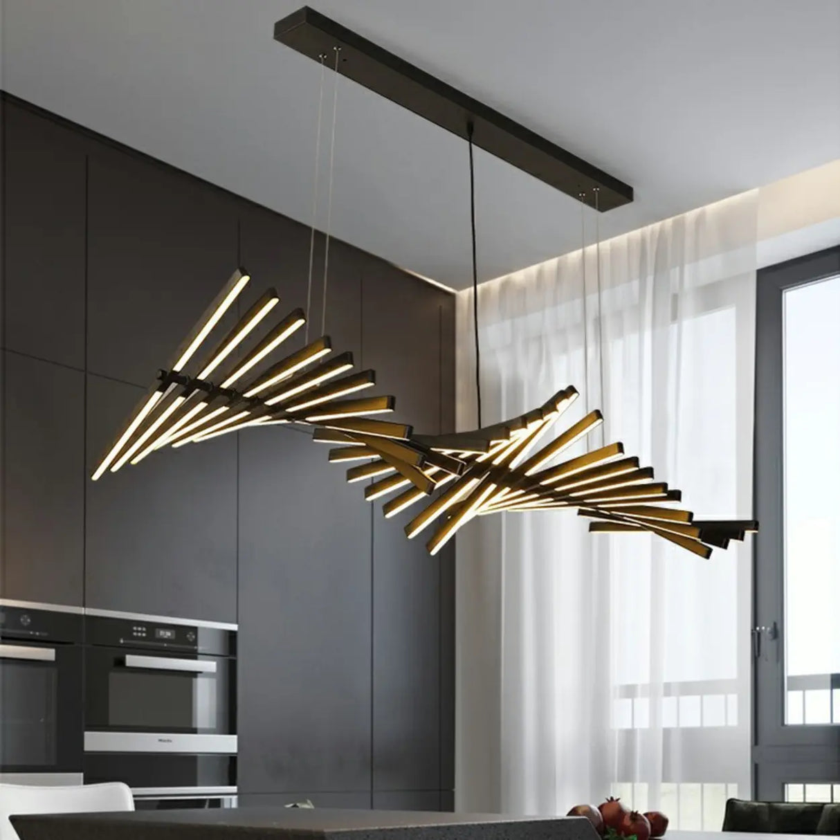 Art-Inspired Fishbone LED Dining Room Pendant Light Image - 3