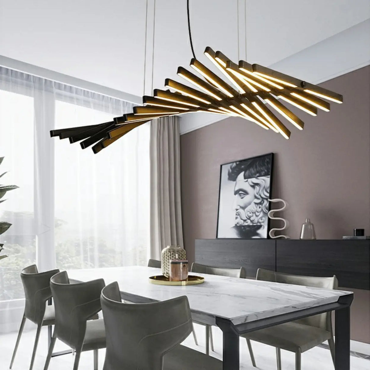 Art-Inspired Fishbone LED Dining Room Pendant Light Image - 4