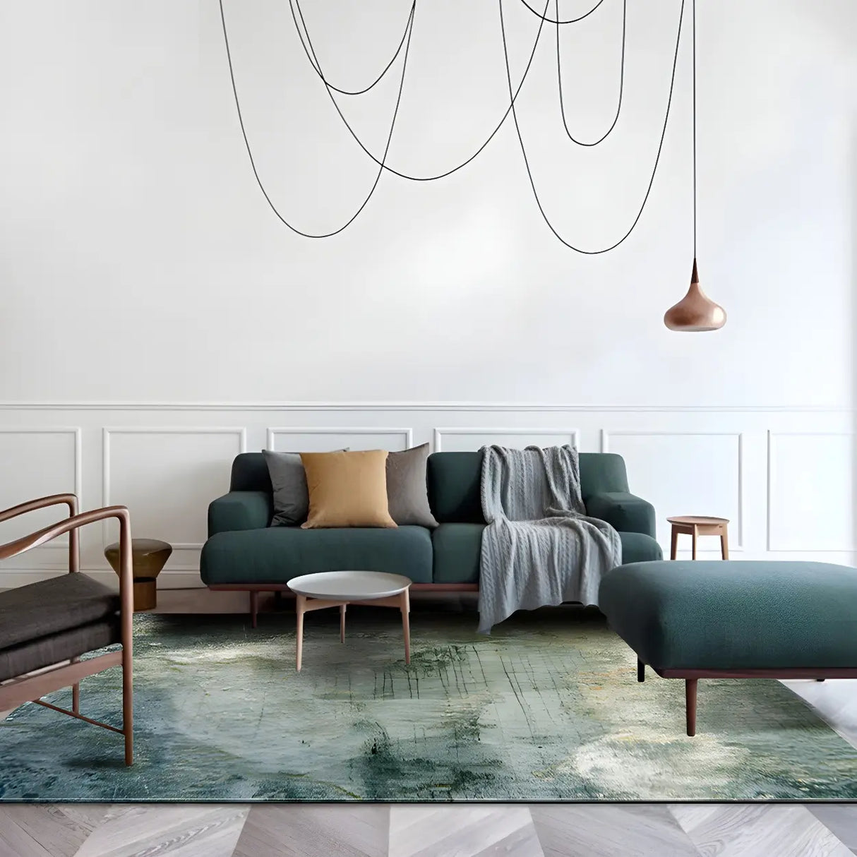 Artistic Abstract Green Polyester Non-Slip Area Rug Image - 1