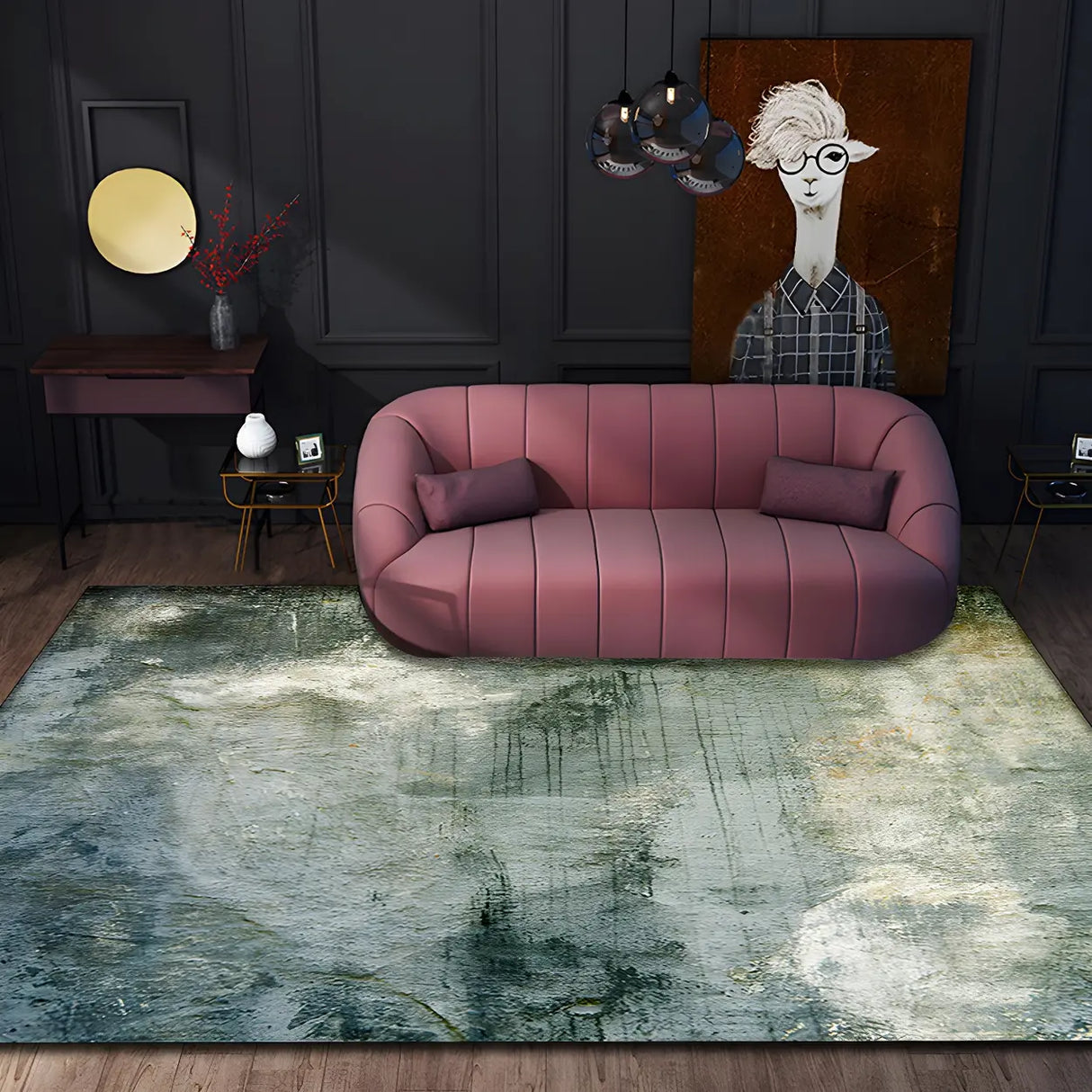 Artistic Abstract Green Polyester Non-Slip Area Rug Image - 2