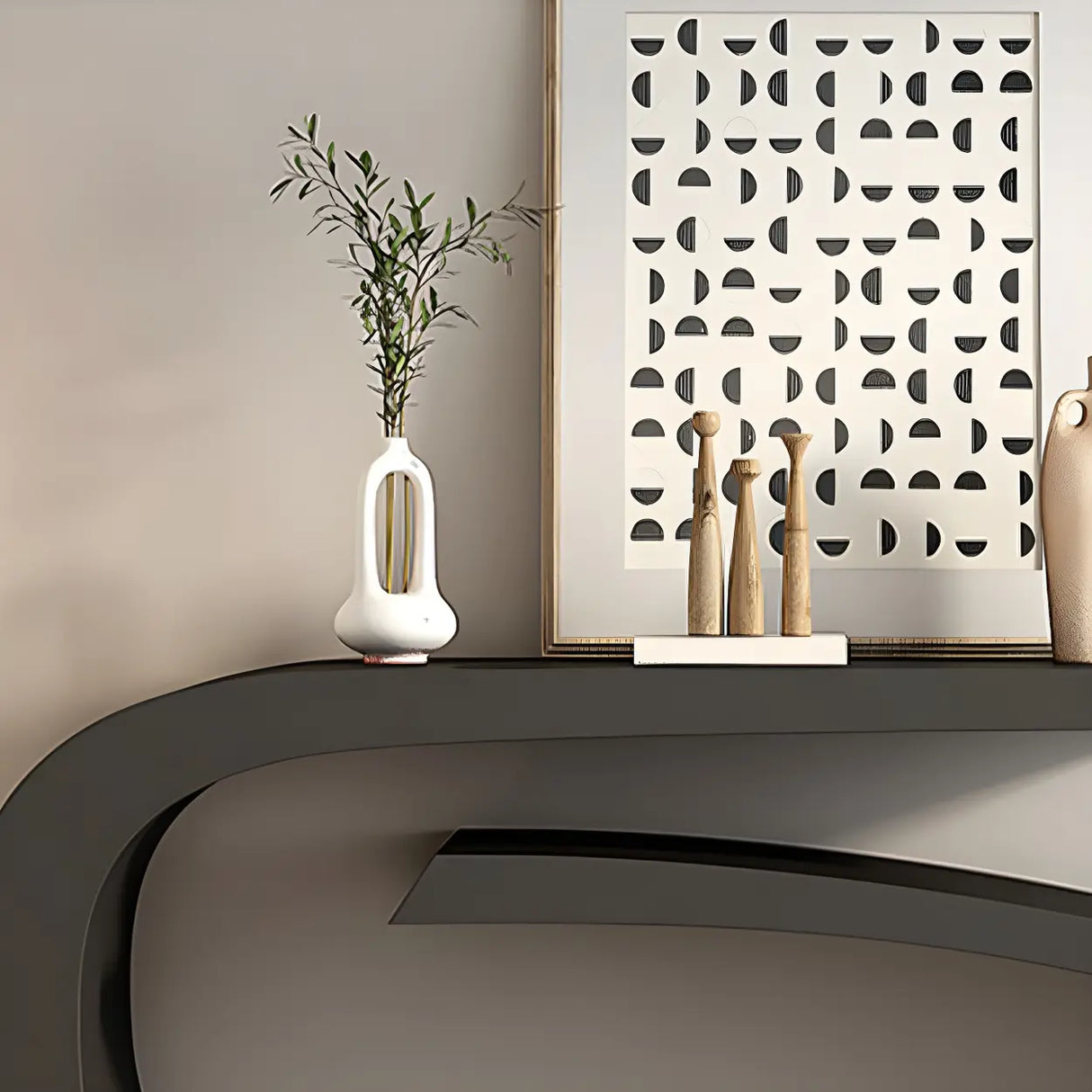 Artistic Abstract Metal Twist Design Black Console Table Image - 10