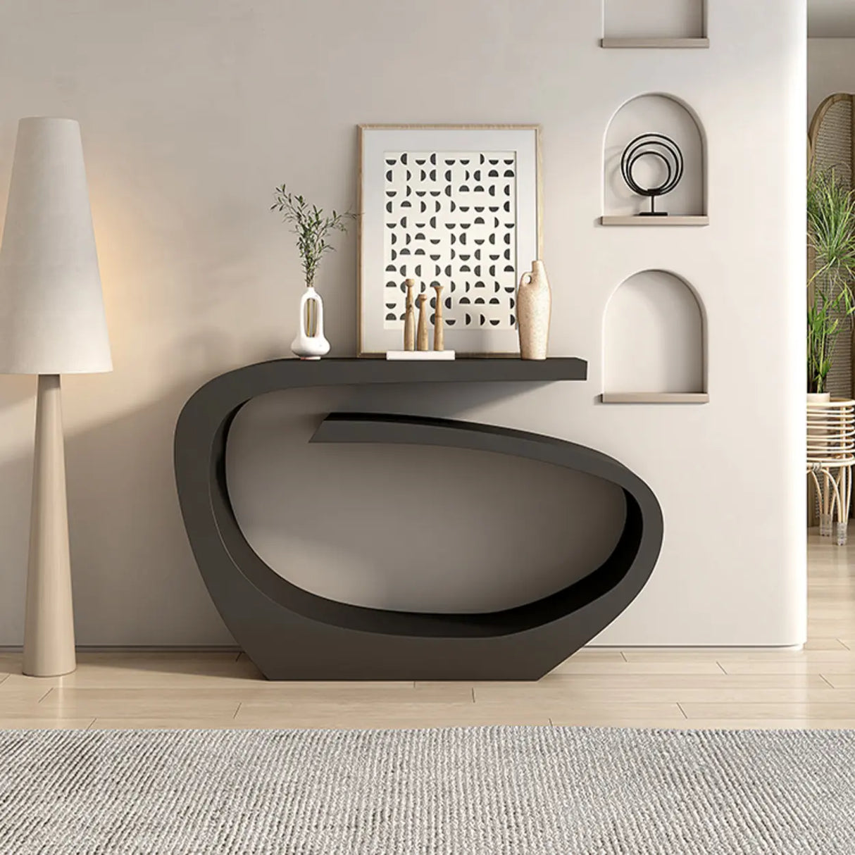 Artistic Abstract Metal Twist Design Black Console Table Image - 1