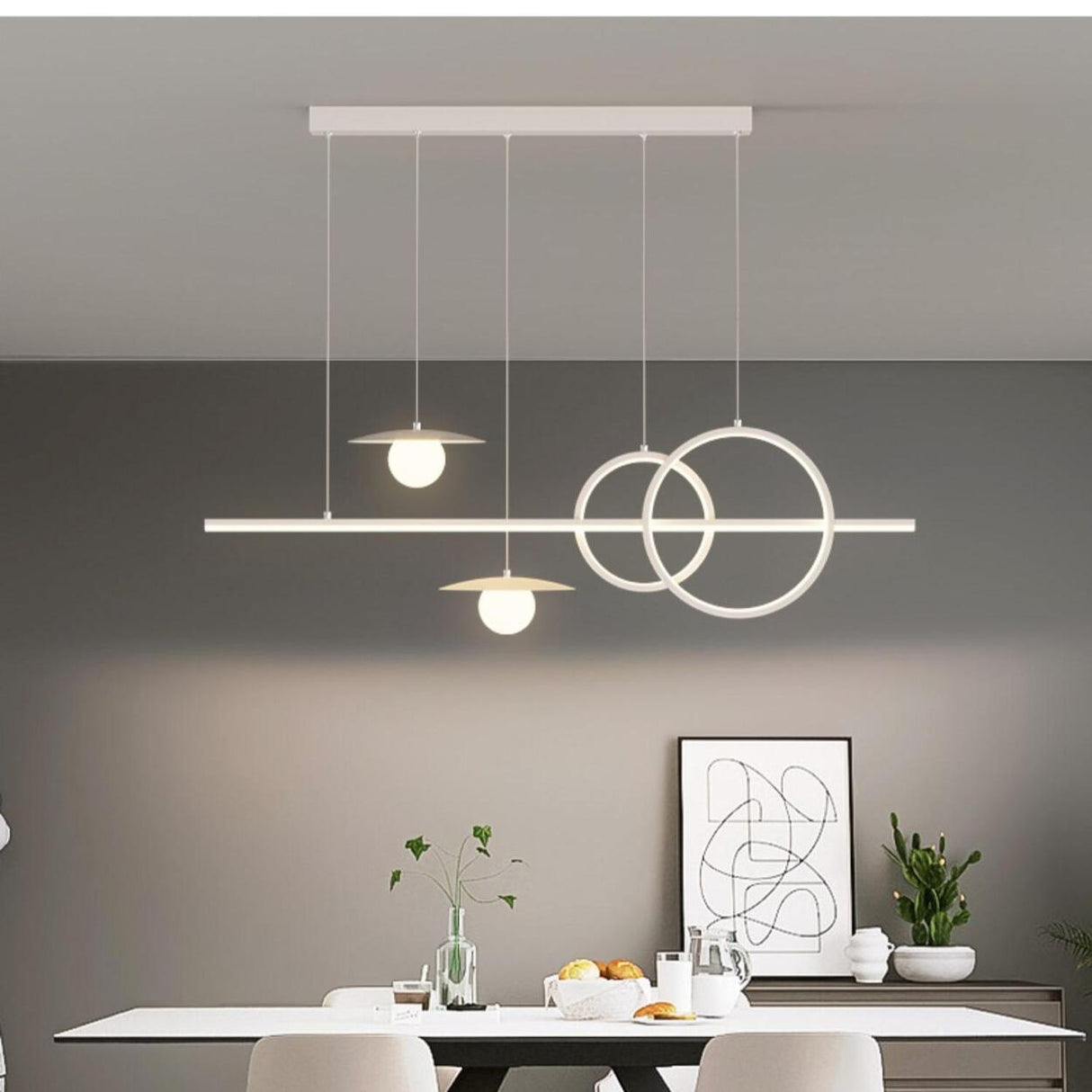 Artistic Adjustable Ring and Ball Island Pendant Light Image - 1