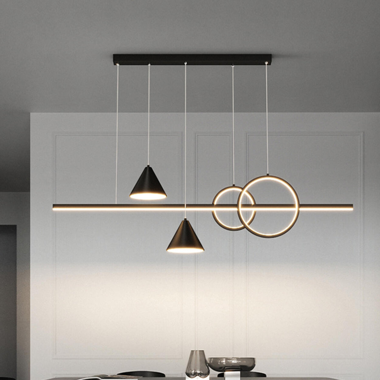 Artistic Adjustable Ring and Ball Island Pendant Light Image - 10