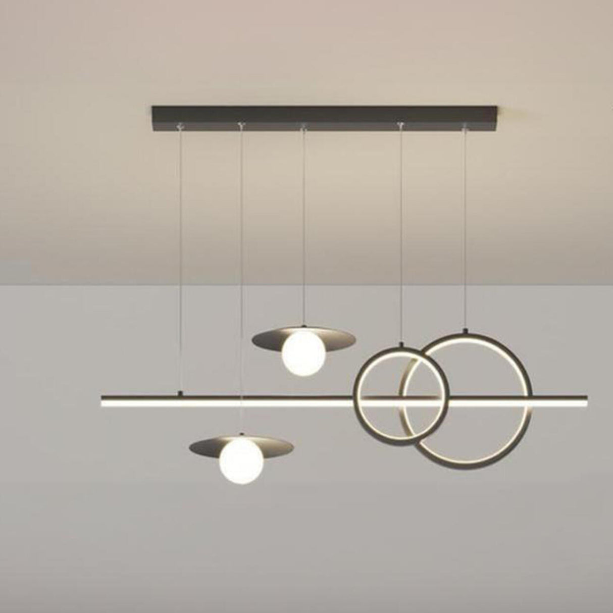 Artistic Adjustable Ring and Ball Island Pendant Light Image - 2