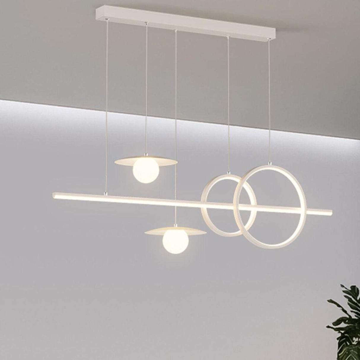 Artistic Adjustable Ring and Ball Island Pendant Light Image - 3