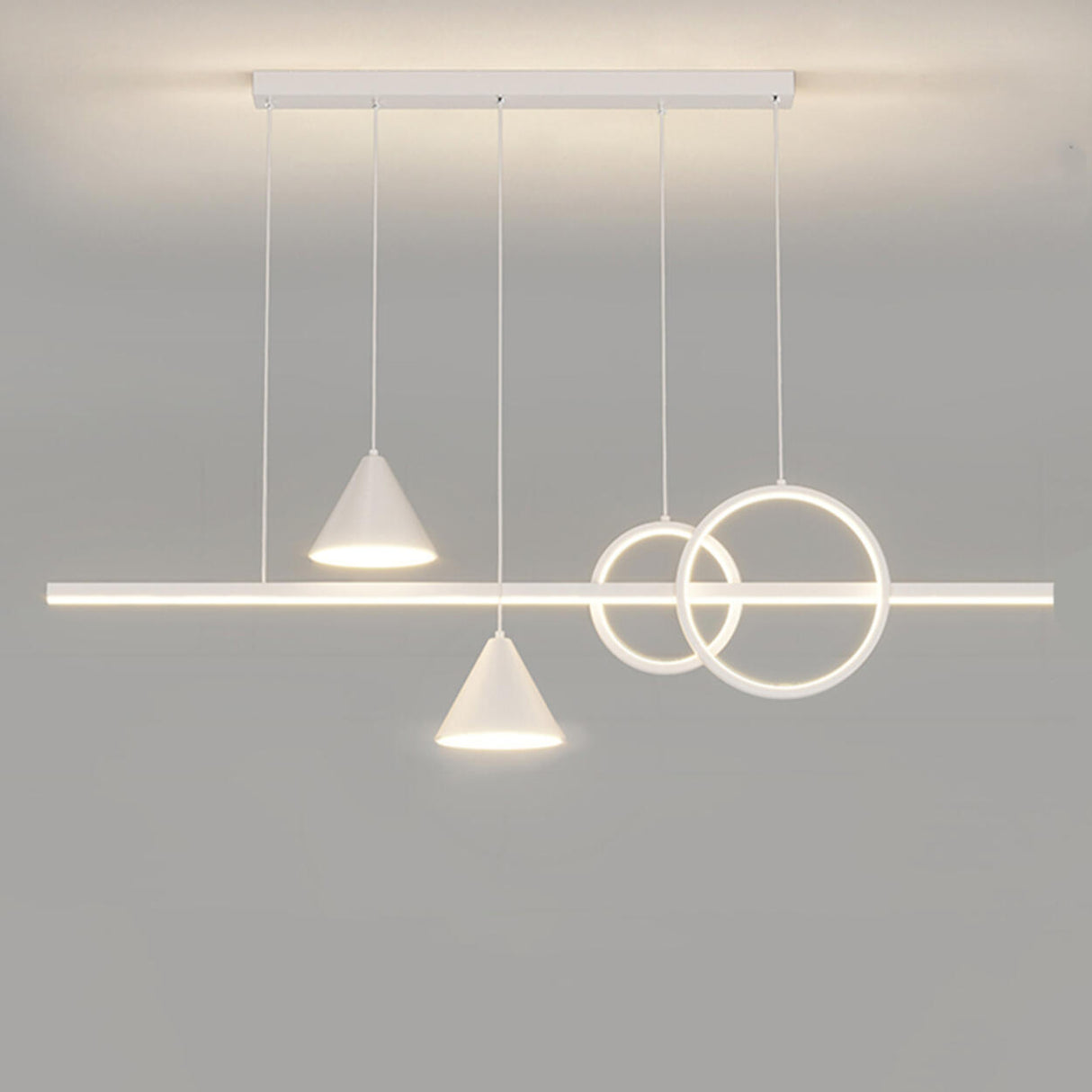 Artistic Adjustable Ring and Ball Island Pendant Light Image - 6