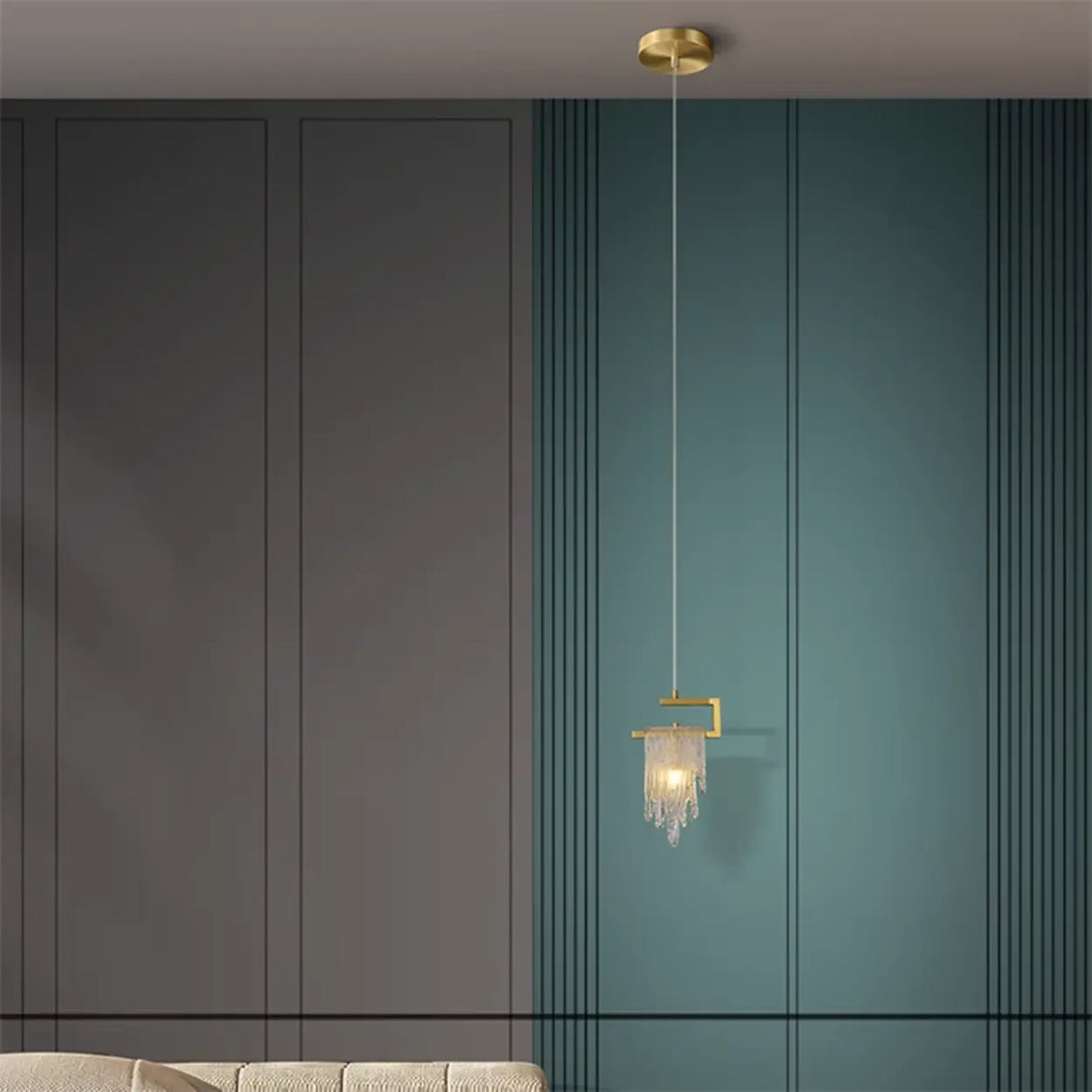 Artistic Bedroom Gold Frame Clear Glass Pendant Light Image - 3